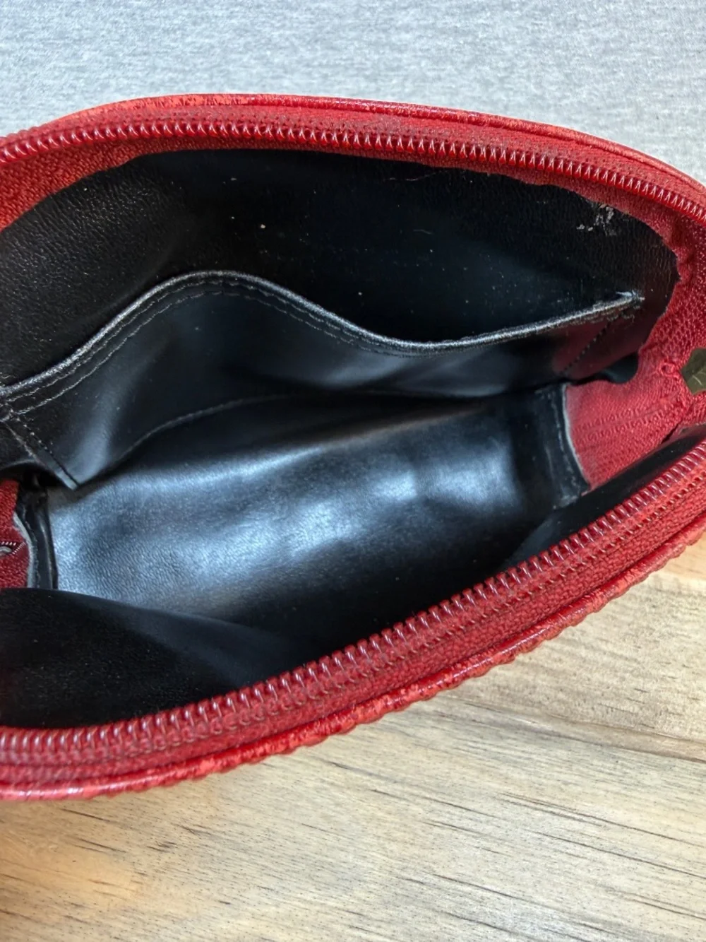 Mercedes Benz Red Leather Pouch Vintage Toiletries Zipper Case Bag Automobile
